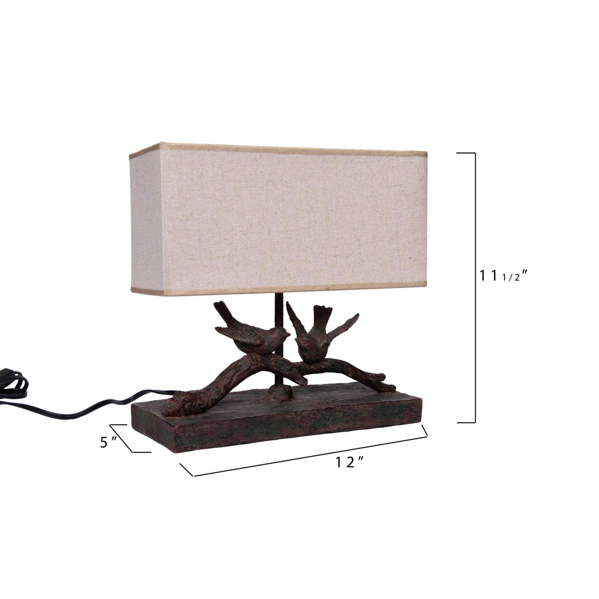 Hello Honey® 12.2" Rustic Birds-On-Branch Lamp with Rectangle Flax Shade